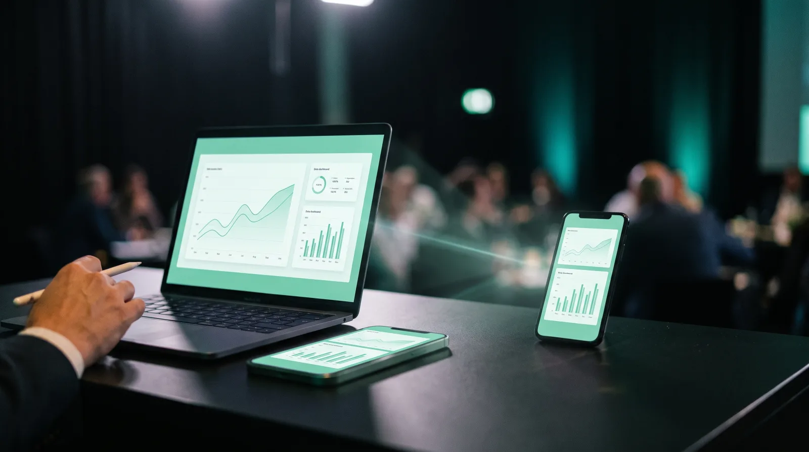 Cliqer desktop app on a laptop beside a phone acting as the presentation clicker