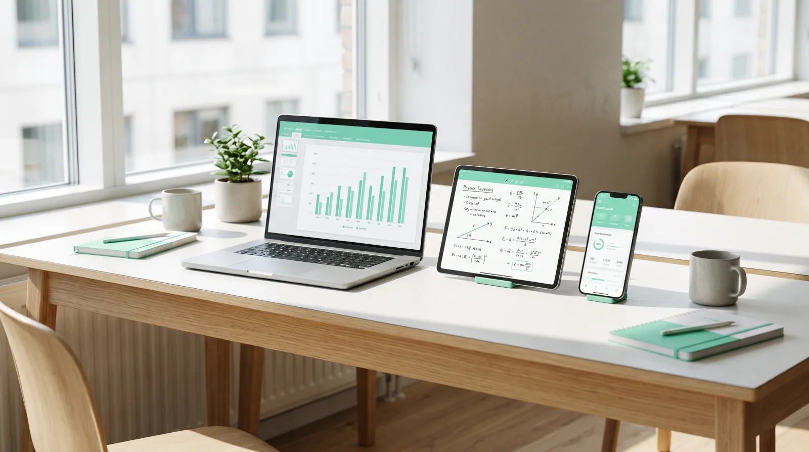 Laptop, tablet and phone side by side, each running Cliqer as a software presentation clicker