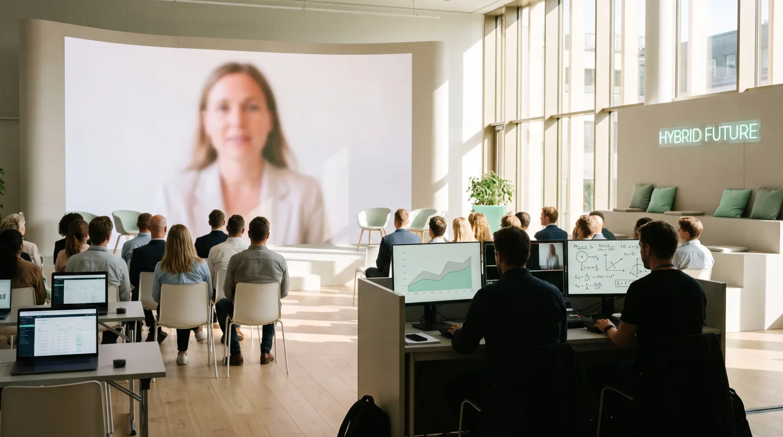 Internet clicker software running on a phone while a speaker presents to a corporate audience